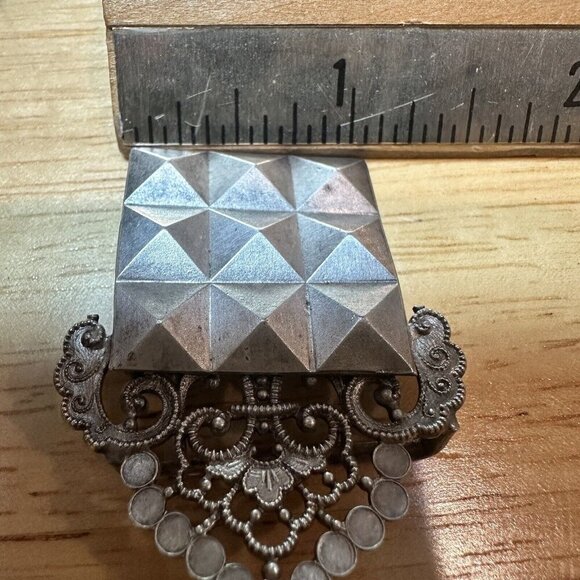 VTG Art Deco Sterling Silver Buckle Filigree Geometric Design 9.2 g France - Picture 6 of 7